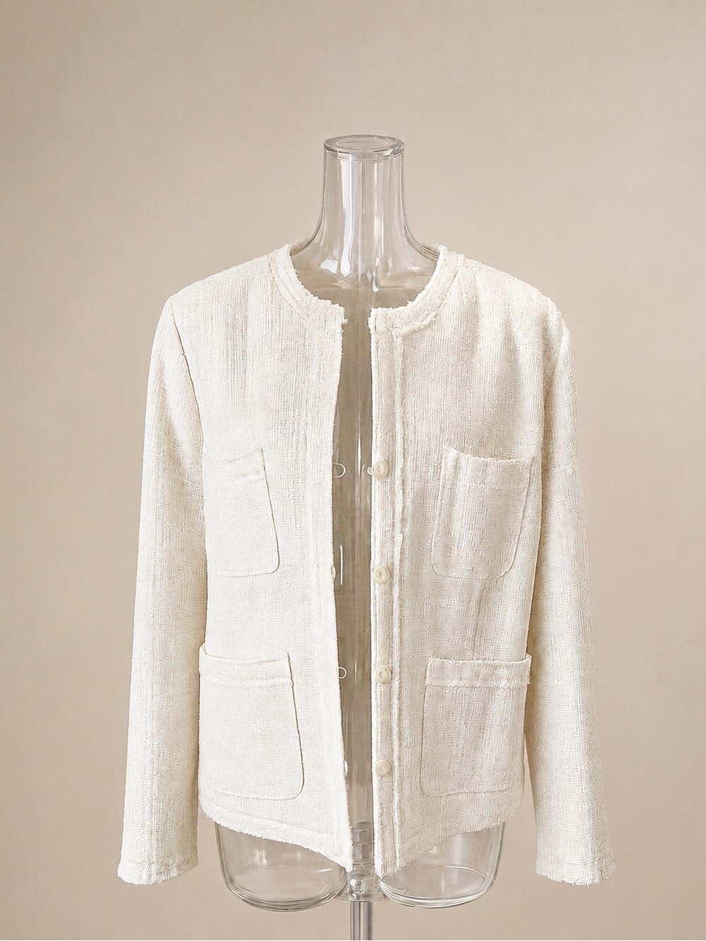 Vintage Inspired Cream Tweed Jacket | Jaclyn Smith Textured Bouclé Blazer
